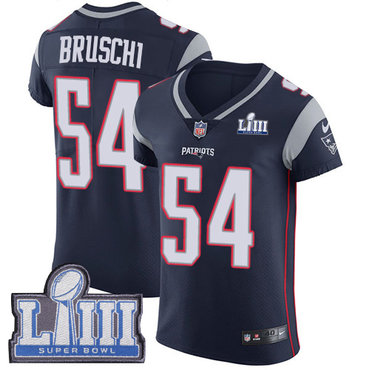 #54 Elite Tedy Bruschi Navy Blue Nike NFL Home Men’s Jersey New England Patriots Vapor Untouchable Super Bowl LIII Bound