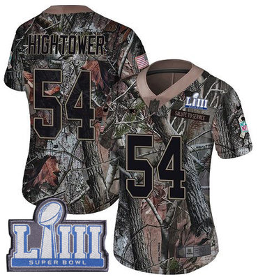 #54 Limited Dont’a Hightower Camo Nike NFL Women’s Jersey New England Patriots Rush Realtree Super Bowl LIII Bound