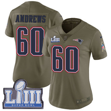 #60 Limited David Andrews Olive Nike NFL Women’s Jersey New England Patriots 2017 Salute to Service Super Bowl LIII Bound