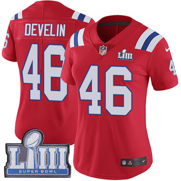 #46 Limited James Develin Red Nike NFL Alternate Women’s Jersey New England Patriots Vapor Untouchable Super Bowl LIII Bound