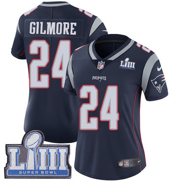 #24 Limited Stephon Gilmore Navy Blue Nike NFL Home Women’s Jersey New England Patriots Vapor Untouchable Super Bowl LIII Bound