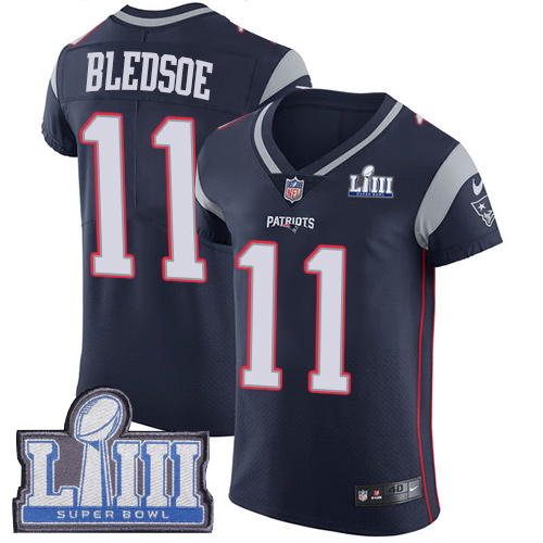 Men’s New England Patriots #11 Drew Bledsoe Navy Blue Nike NFL Home Vapor Untouchable Super Bowl LIII Bound Elite Jersey
