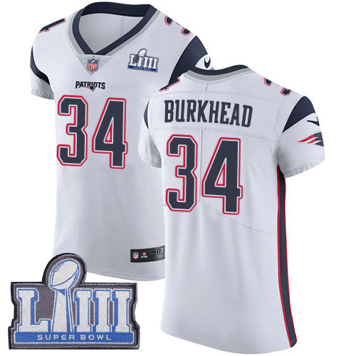 #34 Elite Rex Burkhead White Nike NFL Road Men’s Jersey New England Patriots Vapor Untouchable Super Bowl LIII Bound