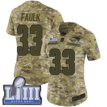 #33 Limited Kevin Faulk Camo Nike NFL Women’s Jersey New England Patriots 2018 Salute to Service Super Bowl LIII Bound