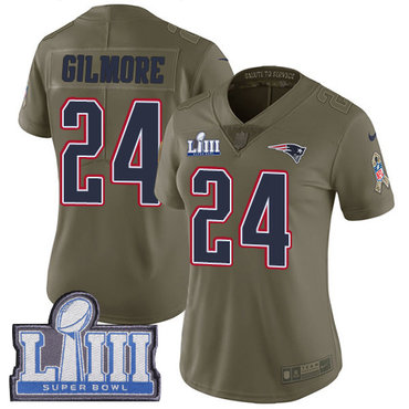 #24 Limited Stephon Gilmore Olive Nike NFL Women’s Jersey New England Patriots 2017 Salute to Service Super Bowl LIII Bound