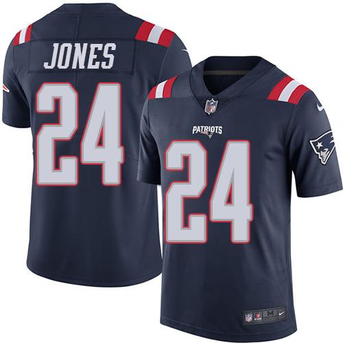 Nike Patriots #24 Cyrus Jones Navy Blue Men’s Stitched NFL Limited Rush Jersey