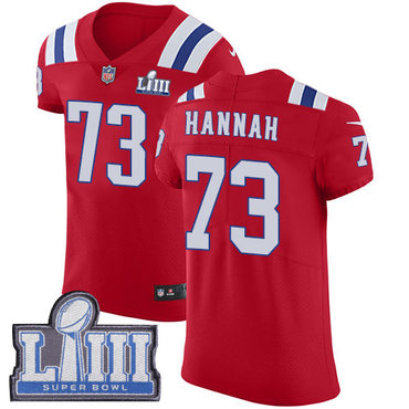 #73 Elite John Hannah Red Nike NFL Alternate Men’s Jersey New England Patriots Vapor Untouchable Super Bowl LIII Bound