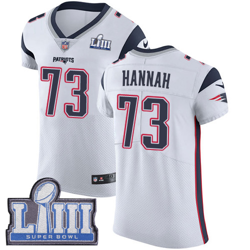 #73 Elite John Hannah White Nike NFL Road Men’s Jersey New England Patriots Vapor Untouchable Super Bowl LIII Bound