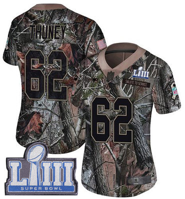 #62 Limited Joe Thuney Camo Nike NFL Women’s Jersey New England Patriots Rush Realtree Super Bowl LIII Bound