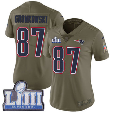 #87 Limited Rob Gronkowski Olive Nike NFL Women’s Jersey New England Patriots 2017 Salute to Service Super Bowl LIII Bound