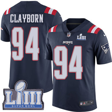 #94 Limited Adrian Clayborn Navy Blue Nike NFL Men’s Jersey New England Patriots Rush Vapor Untouchable Super Bowl LIII Bound