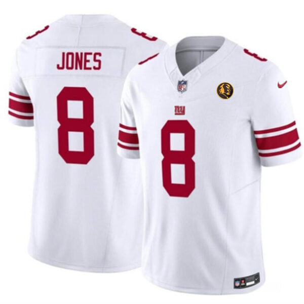 New York Giants #8 Daniel Jones White 2023 FUSE With John Madden Patch Vapor Jersey