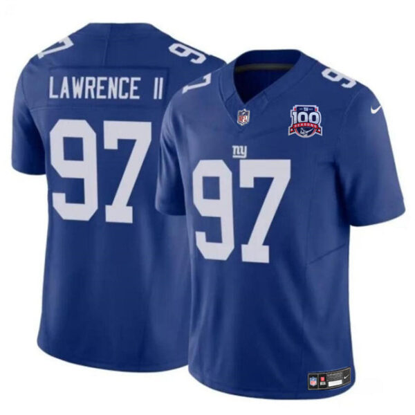 Jersey New York Giants #97 Dexter Lawrence II Blue 2024 FUSE 100TH Season Patch