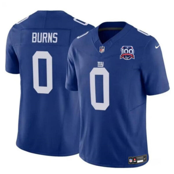 Jersey New York Giants #0 Brian Burns Blue 2024 FUSE 100TH Season Patch Vapor Untouchable
