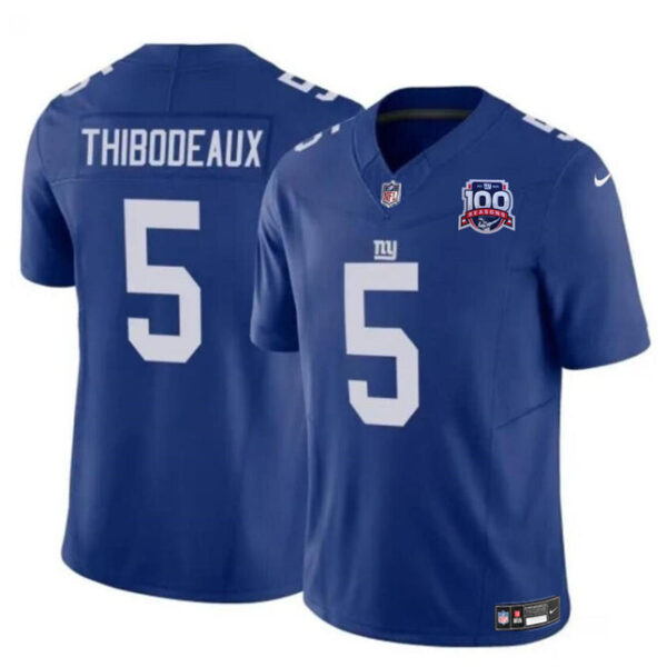 Jersey New York Giants #5 Kayvon Thibodeaux Blue 2024 FUSE 100TH Season Patch