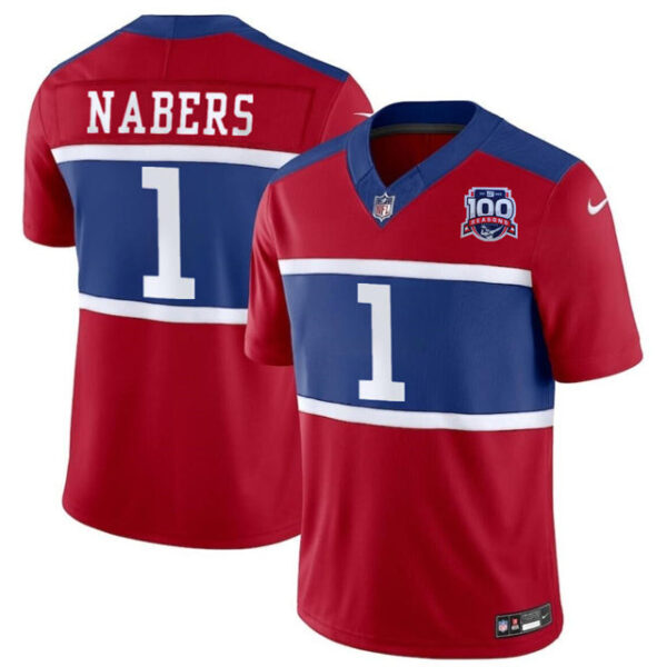 Jersey New York Giants #1 Malik Nabers Red 2024 FUSE Alternate 100TH Season Patch