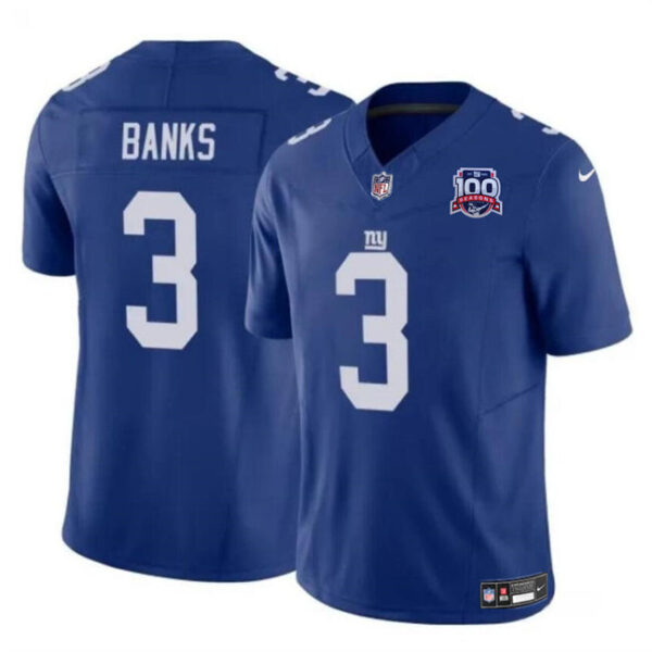 Jersey New York Giants #3 Deonte Banks Blue 2024 FUSE 100TH Season Patch