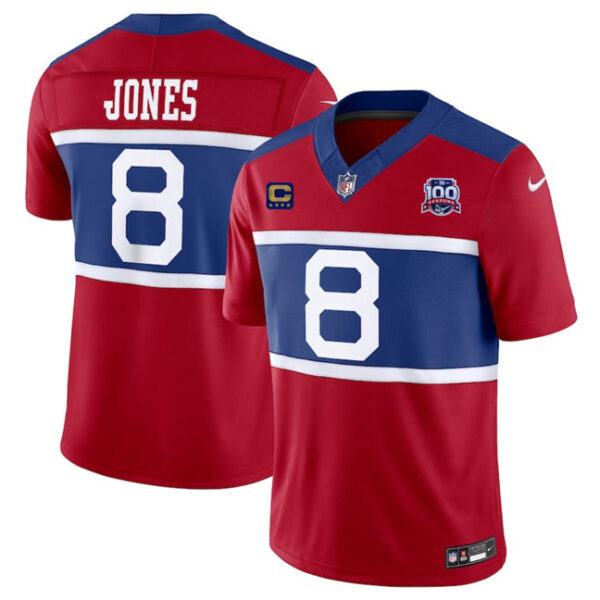 New York Giants #8 Daniel Jones Red 2024 FUSE Alternate With 4 Star C Patch Jersey