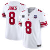 New York Giants #8 Daniel Jones White 2024 FUSE With 4 Star C Patch And 100TH Jersey