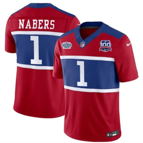 New York Giants #1 Malik Nabers Red 2024 FUSE With Draft Patch Alternate 100TH Jersey