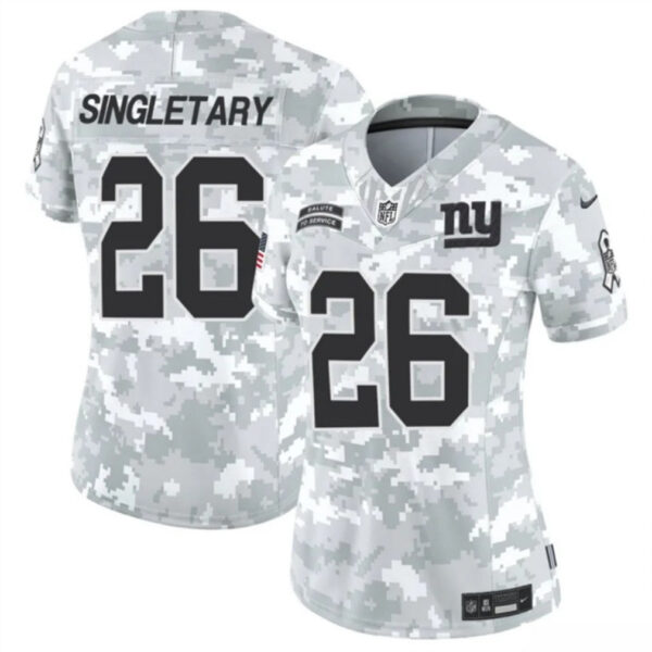 Women New York Giants #26 Devin Singletary 2024 FUSE Arctic Camo Salute To Service Limited Football Stitched Jersey