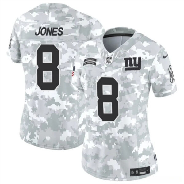Women New York Giants #8 Daniel Jones 2024 FUSE Arctic Camo Salute To Service Limited Football Stitched Jersey