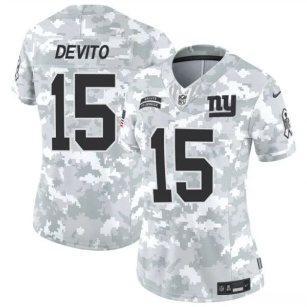 Women New York Giants #15 Tommy Devito 2024 FUSE Arctic Camo Salute To Service Limited Football Stitched Jersey