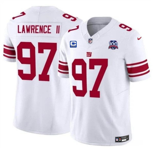 New York Giants #97 Dexter Lawrence II White 2024 FUSE With 3 Star C Patch And 100TH Season Patch Vapor Untouchable Limited Stitched Jersey