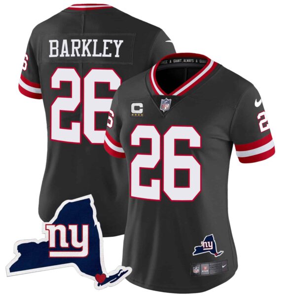 Women’s Giants New York State Map Patch Limited Jersey V2 – All Stitched – Black – Saquon Barkley