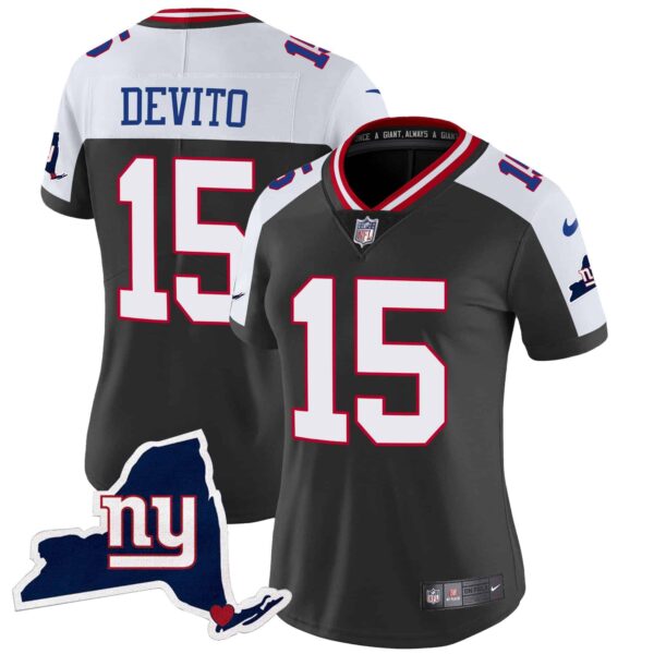 Women’s Giants New York State Map Patch Limited Jersey V2 – All Stitched – Black Alternate – Tommy DeVito