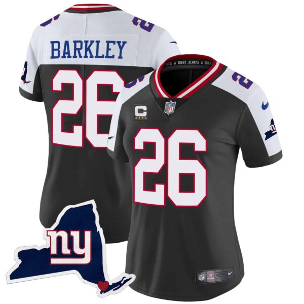 Women’s Giants New York State Map Patch Limited Jersey V2 – All Stitched – Black Alternate – Saquon Barkley