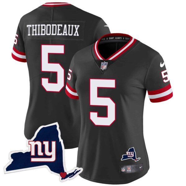 Women’s Giants New York State Map Patch Limited Jersey V2 – All Stitched – Black – Kayvon Thibodeaux
