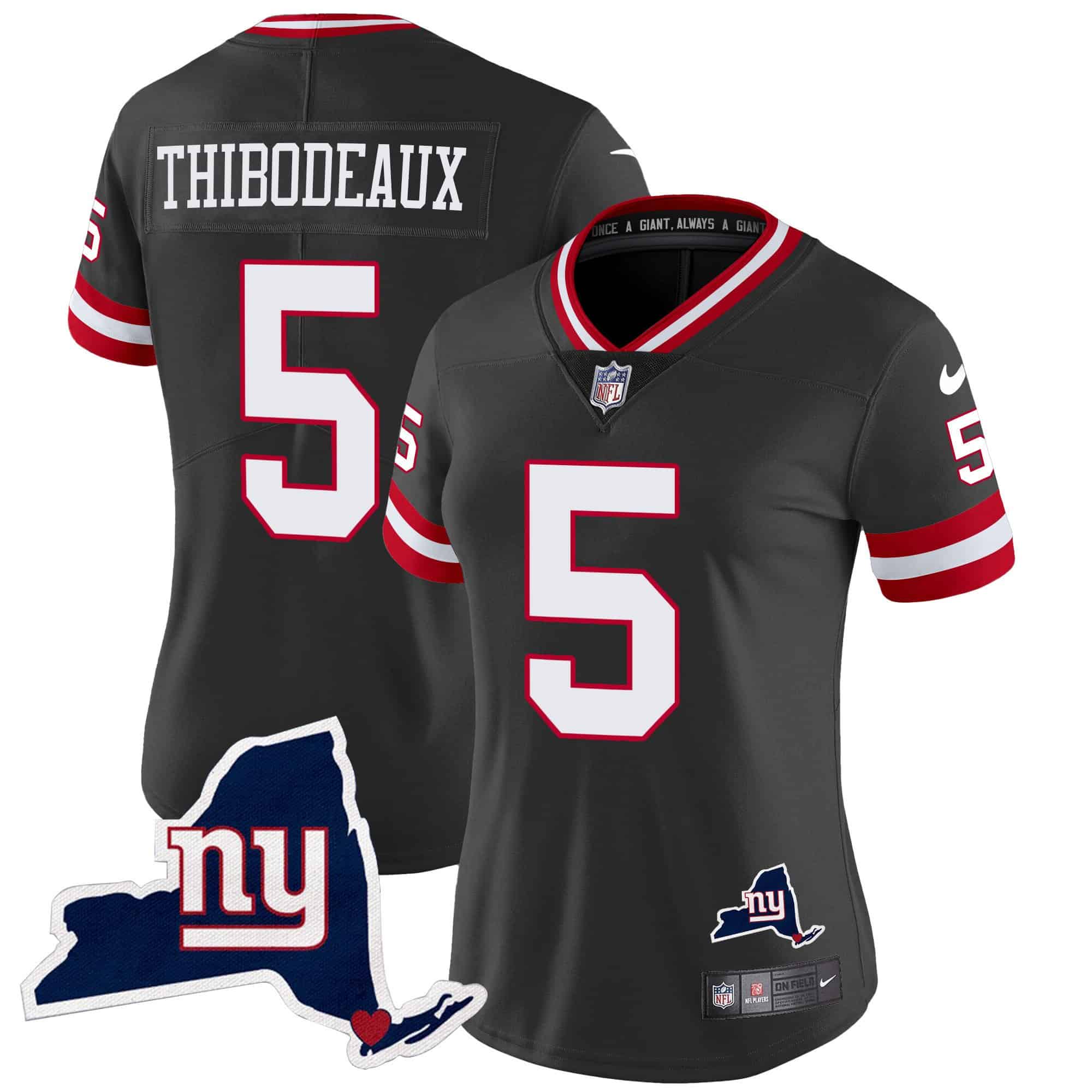Women’s Giants New York State Map Patch Limited Jersey V2 – All Stitched – Black – Kayvon Thibodeaux
