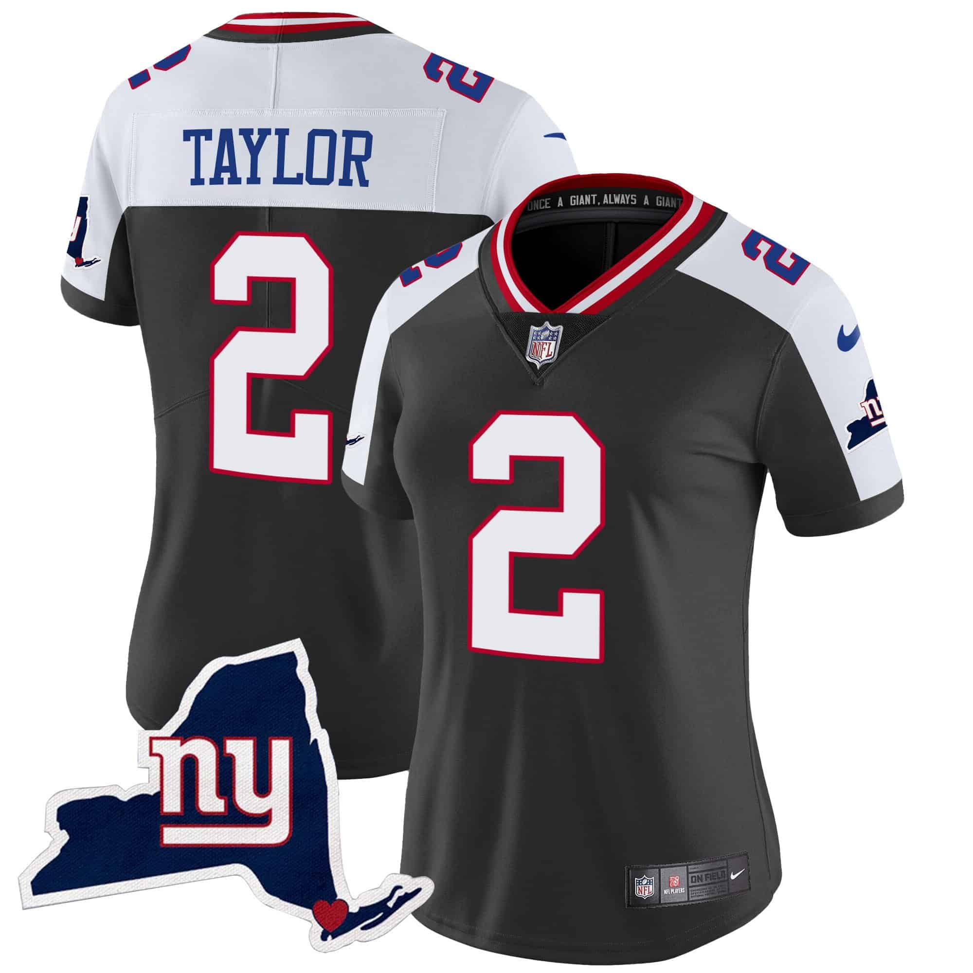 Women’s Giants New York State Map Patch Limited Jersey V2 – All Stitched – Black Alternate – Tyrod Taylor