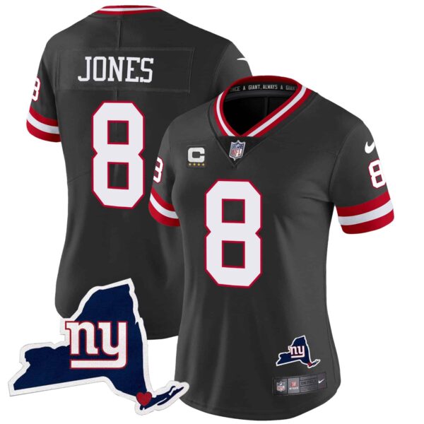 Women’s Giants New York State Map Patch Limited Jersey V2 – All Stitched – Black – Daniel Jones