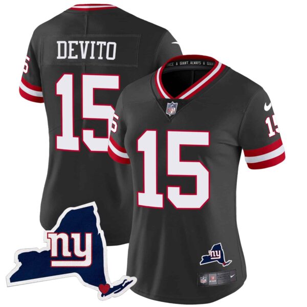 Women’s Giants New York State Map Patch Limited Jersey V2 – All Stitched – Black – Tommy DeVito