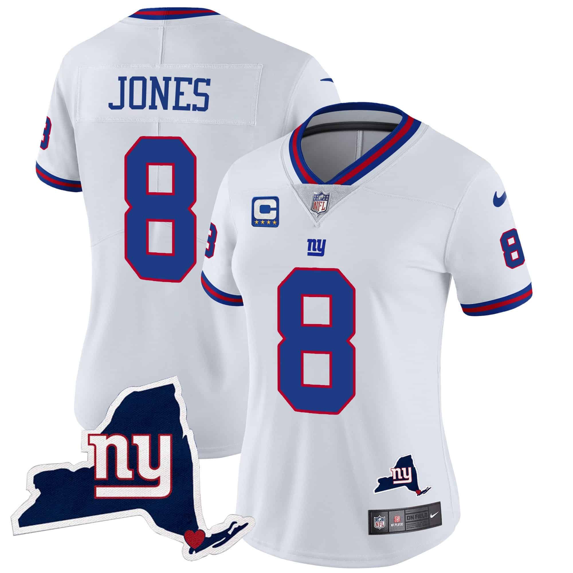 Women’s Giants New York State Map Patch Limited Jersey V2 – All Stitched – White – Daniel Jones