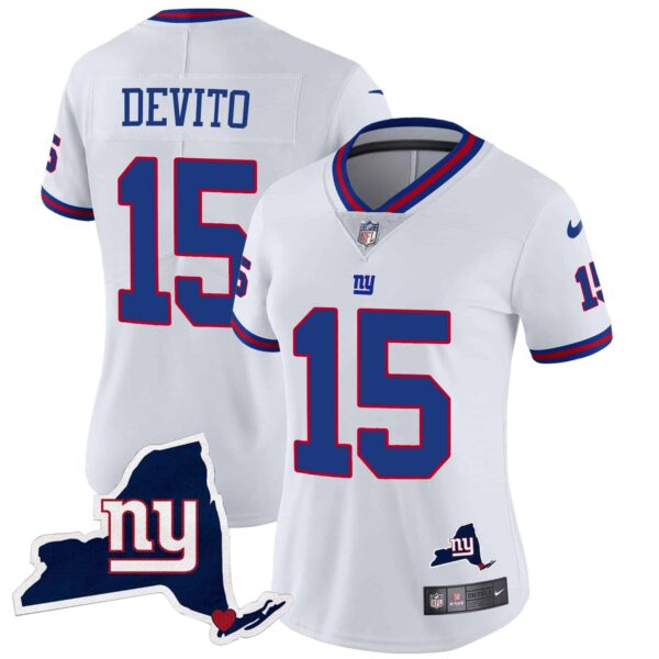 Women’s Giants New York State Map Patch Limited Jersey V2 – All Stitched – White – Tommy DeVito