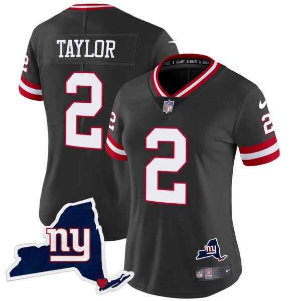 Women’s Giants New York State Map Patch Limited Jersey V2 – All Stitched – Black – Tyrod Taylor