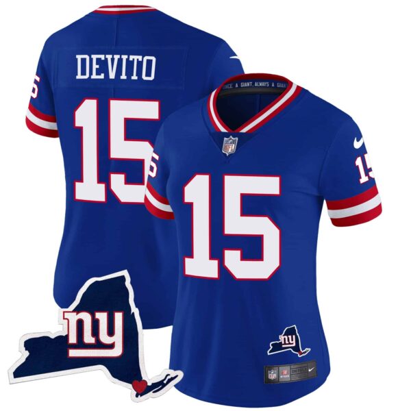 Women’s Giants New York State Map Patch Limited Jersey V2 – All Stitched – Royal – Tommy DeVito