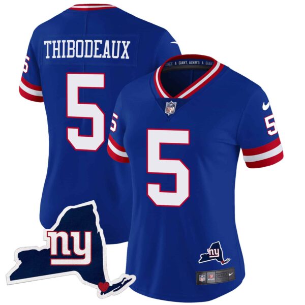 Women’s Giants New York State Map Patch Limited Jersey V2 – All Stitched – Royal – Kayvon Thibodeaux