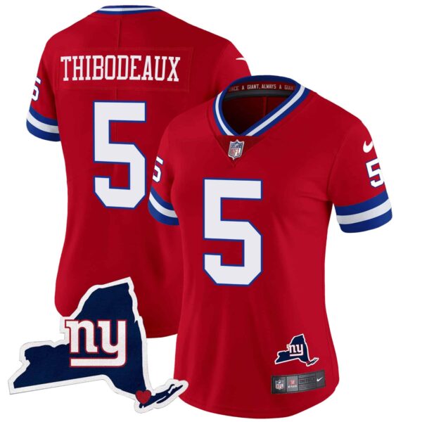 Women’s Giants New York State Map Patch Limited Jersey V2 – All Stitched – Red – Kayvon Thibodeaux