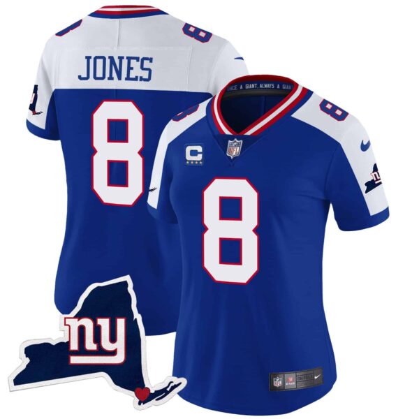 Women’s Giants New York State Map Patch Limited Jersey V2 – All Stitched – Royal Alternate – Daniel Jones