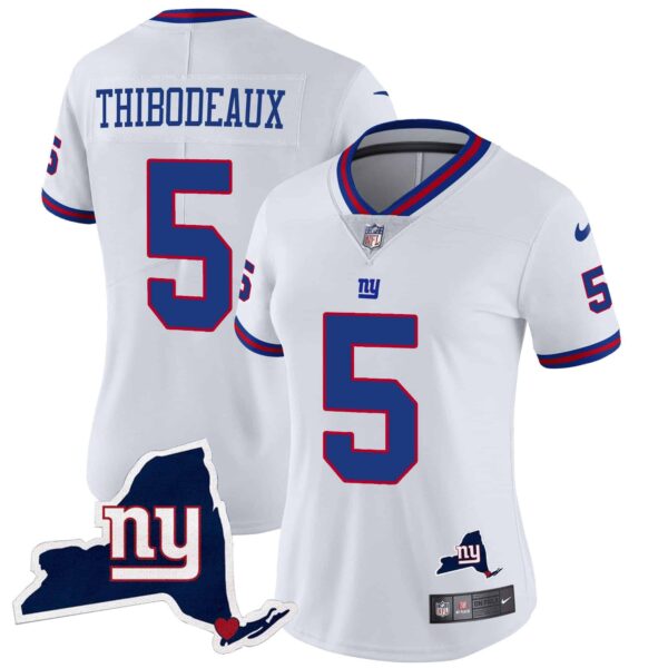 Women’s Giants New York State Map Patch Limited Jersey V2 – All Stitched – White – Kayvon Thibodeaux