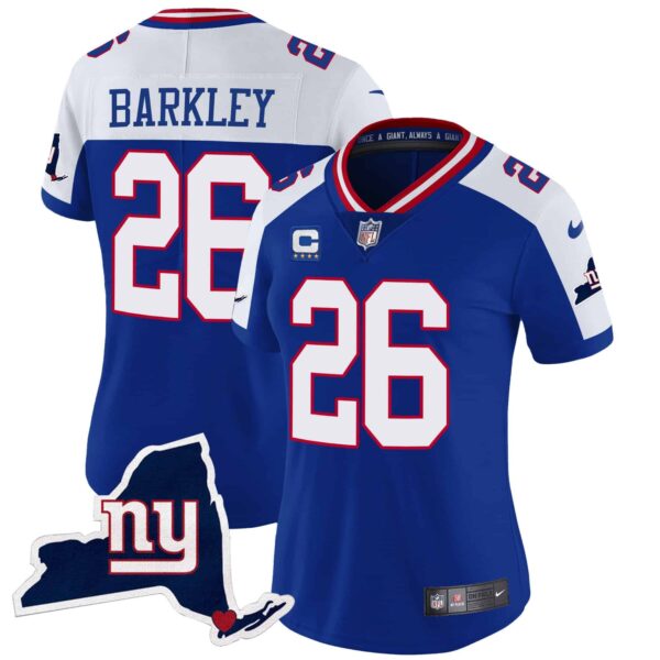 Women’s Giants New York State Map Patch Limited Jersey V2 – All Stitched – Royal Alternate – Saquon Barkley