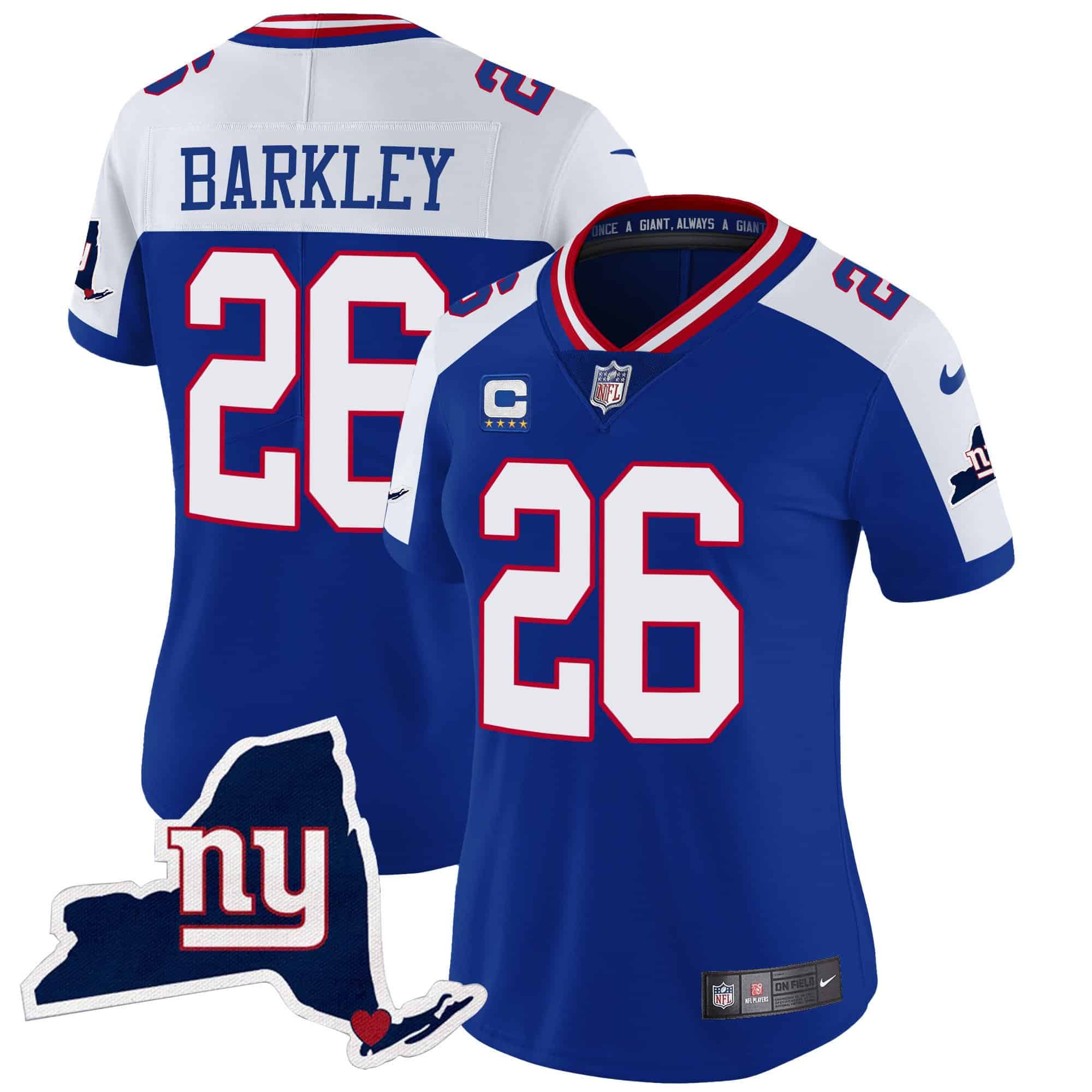 Women’s Giants New York State Map Patch Limited Jersey V2 – All Stitched – Royal Alternate – Saquon Barkley