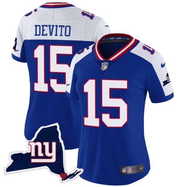 Women’s Giants New York State Map Patch Limited Jersey V2 – All Stitched – Royal Alternate – Tommy DeVito