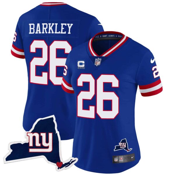 Women’s Giants New York State Map Patch Limited Jersey V2 – All Stitched – Royal – Saquon Barkley