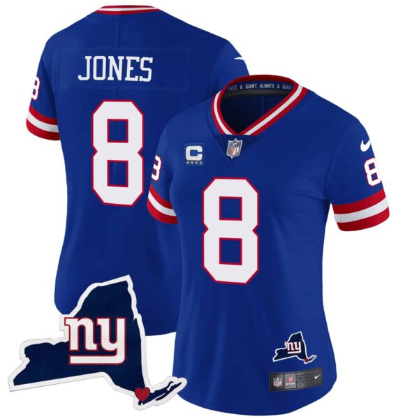 Women’s Giants New York State Map Patch Limited Jersey V2 – All Stitched – Royal – Daniel Jones