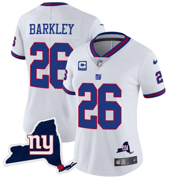 Women’s Giants New York State Map Patch Limited Jersey V2 – All Stitched – White – Saquon Barkley